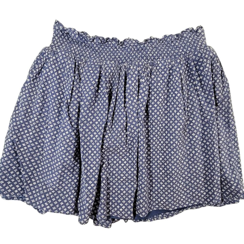 Old Navy Blue A-Line Mini Skirt Women's Size M Classic Stretch Pull-On Geo Print
